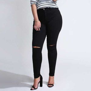 Black PLUS size Lycra Holey Jeans